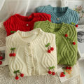 YuooMuoo Chic Fashion Cherry Knitted Cardigan Women Autumn Cute Button Up O-neck Long Sleeve Coat Streatwear Lady Y2K Sweaters. 