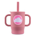 Silicone 180ml Baby Learning Drinking Cup with Handle and Straw Training Cup, Cartoon Printed Leak-Proof Baby Water Cup. 