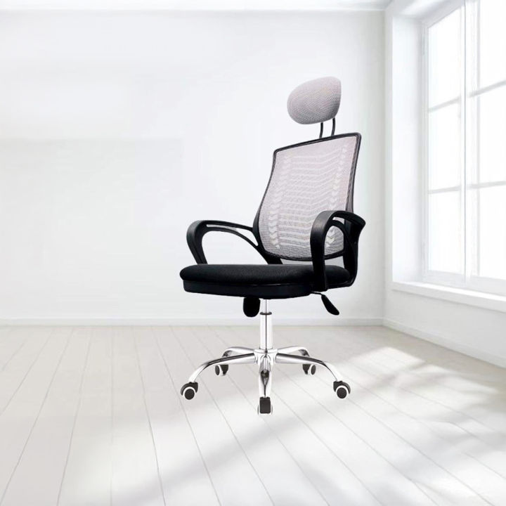 (FP-M-23-) Executive Office Chair V-Mesh Black/Ash Revolving Chair With Head Rest