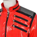 Man Red Jacket Cosplay Costume With Zippers Black Trimm Men's Classic For Michael Jackson Shows Wear Cosplay Clothes. 