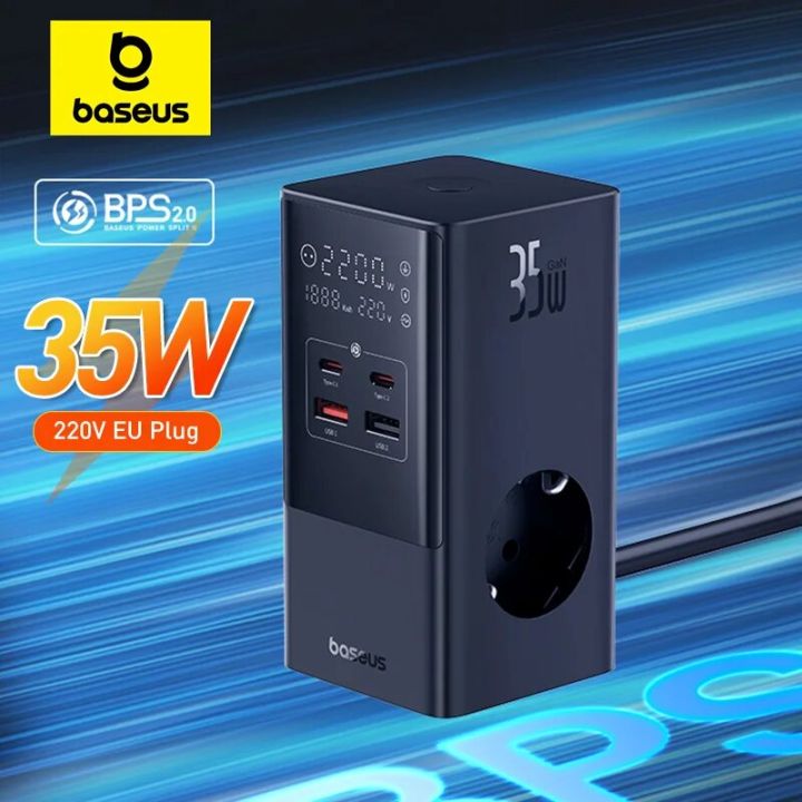 Baseus 35W Fast Charger 7 in 1 Power Strip Desktop Charging Station With 1200J Surge Protector Digital Display For iPhone 