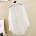 Turn-Down Neck Long Sleeve See-through Thin Shirt And Blouses Loose Women Clothing Casual Solid OL Top 2024 Lady Trend Simple. 