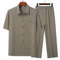 (Top + Pants) Summer Leisure All Match Middle-aged and Old Dad Men Fashion Trend Grandpa Loose Lapel Half-sleeve Shirt Set. 