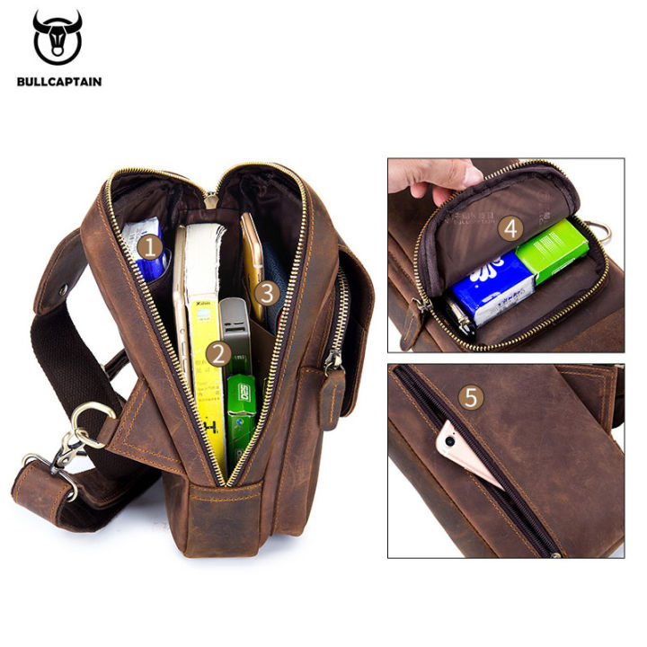 BULLCAPTAIN%20Men's%20Crossbody%20Bags%20Crazy%20Horse%20Leather%20Chest%20Bag's%20Leather%20Crossbody%20Bages%20Retro%20Men's%20Zip%20Pocket%20Short%20Travel%20Bag%20-%20Image%204