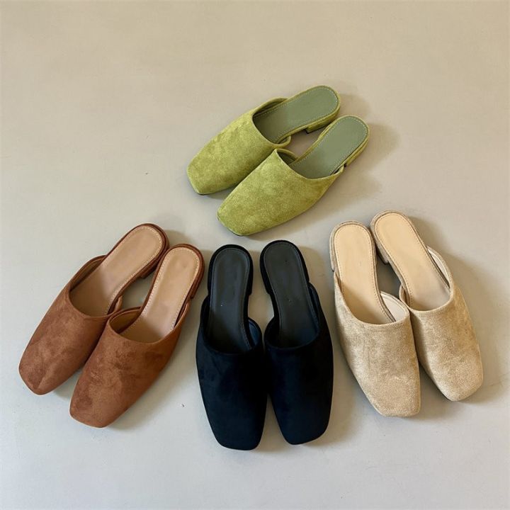 Baotou Half Slippers for Women Wearing Summer New Korean Version Square Headed One Step Lazy Muller Slippers for Women