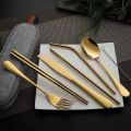 8Pcs/set Tableware Reusable Travel Cutlery Set Camp Utensils Set with Stainless Steel Spoon Fork Chopsticks Straw Portable Case. 