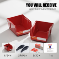 6/24 Pcs Red Stackable Plastic Parts Bins - 5"x4"x3" Garage Tool Storage Containers - Heavy-Duty Organizer Bins for Workshop.