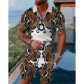 Men's Tracksuit Set Summer Luxury Pattern 3D Print Casual Zipper Polo Shirt Suit Shorts 2 Pcs Fashion Streetwear Man Clothing.