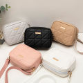 Women's Quilted Embroidered Crossbody Bag - Trendy Fashion in Tofu Leather, Available in Solid Colors..