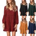 Womens Knit Dresses Casual Midi Ruffle Sleeve Dress Dot Swing Dress Casual Loose Mini Women Mother Of The Bride Dresses vestidos. 