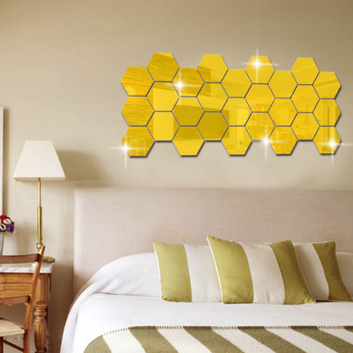 48pcs%20Mirror%20Sticker%20Hexagon%203D%20Waterproof%20and%20Removable%20Wall%20Sticker%20Decal%20Clean%20bright%20tidy%20Suitable%20for%20Living%20room%20bedroom%20-%20Image%202