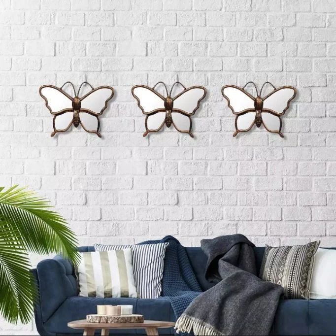 3 pec sat Mirror Butterfly golden Pvc