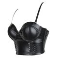 Women Corset Crop Top Gothic Black Leopard Faux Leather Push Up Overbust Corset Bustier Bra with Straps Fashion Streetwear.