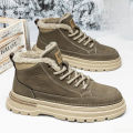 New winter plush thick warm cotton shoes fashionable versatile men's high top shoes thick soled outdoor snow boots.