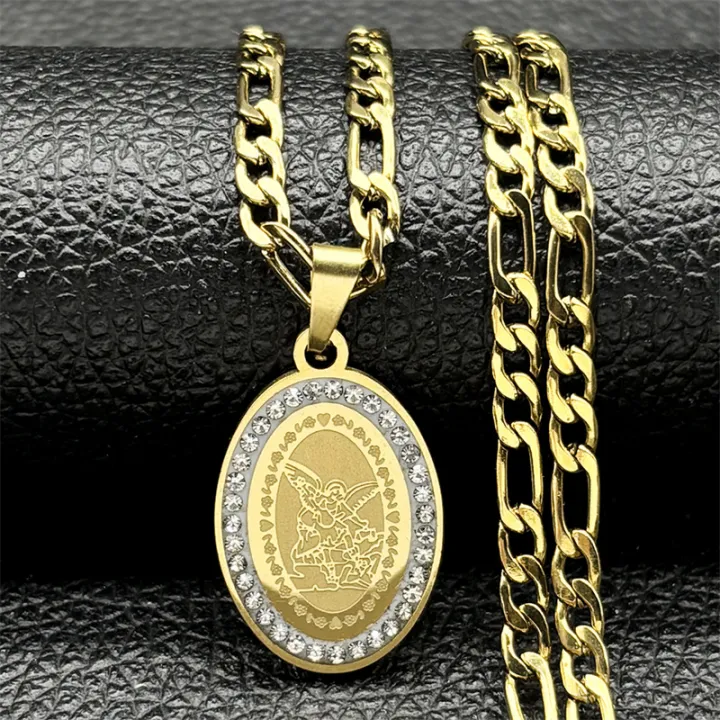 Seal%20of%20Archangel%20Michael%20Medal%20Necklace%20for%20Women/Men%20Rhinestone%20Stainless%20Steel%20Gold%20Silver%20Color%20Talisman%20Chain%20Jewelry%20-%20Image%203