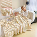 Solid Color Fluffy Blankets Thickened Wide Striped Blanket Soft Warm Sofa Bed Sheet Cover Chunky Nap Blanket Home Bedroom Decor. 