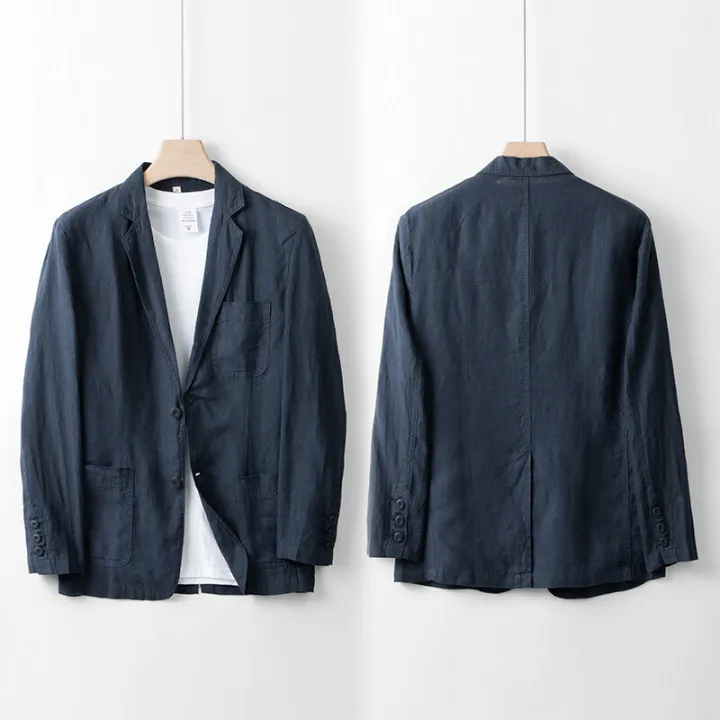 Men's%20100%25%20Linen%20Suit%20Jacket%20Men's%20Summer%20Light%20Breathable%20Pure%20Color%20Light%20Luxury%20Leisure%20Suit%20Top%20-%20Image%203