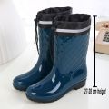 Minimalist style outdoor work kitchen anti slip waterproof drawstring drum mouth all season universal women's rain boots. 