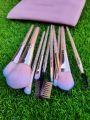 Zoreya Premium Quality Makeup Brushes Set 10 Pcs With Leather Pouch-Pink. 