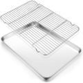 304 Stainless Steel Baking Tray Set with Grill Metal Rectangular Cooling Rack Grilling Tools BBQ for Kitchen Outdoor Camping.