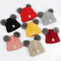 Winter Children Warm Baby Knitted Hats with Pom Pom Kids Knit Beanie Hats Solid Color Children's Hat for Boys Girls Accessories. 