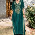 Gold Embroidery Long Kaftan Dresses V Neck Caftan Dress Beach Cover Ups for Women Embroidery. 