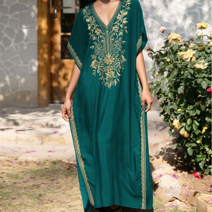 Gold%20Embroidery%20Long%20Kaftan%20Dresses%20V%20Neck%20Caftan%20Dress%20Beach%20Cover%20Ups%20for%20Women%20Embroidery%20-%20Image%208