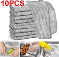 Multifunctional Non-Scratch Wire Dishcloths - Silver Metal Steel Dishwashing Rags 10 Pcs Combo Pack. 