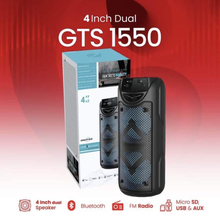 GTS 1550 4 Inch Dual Speaker Portable Bluetooth speaker FM USB Memory card