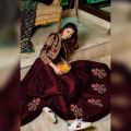 mina collection emboridy bunch maxi with separate koti 2 pcs heavy emboridery sizeeasurment chest size 20  koti length 20 maxi length 52 stuff raw silk  colours all available open picture attached all work dress price only 2900. 
