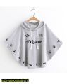 round style meow printed hooded poncho. 