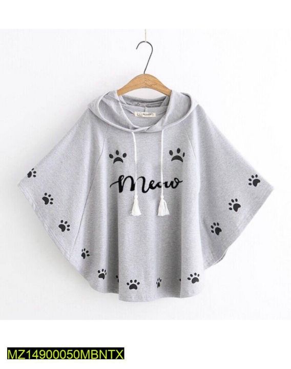 round style meow printed hooded poncho