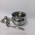 Stainless Steel Ghee pot with lid and spoon. 