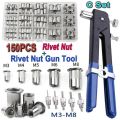 Rivet Nuts 150PCS Gun Mandrel Kit M3/M4/M5/M6/M8 or Nut Rivet Mandrels Repairtool Rivetgun Flatheadscrew Pop Nut Rivet Gun Set. 