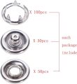 50 Sets Snap Button, 9.5mm Metal Silver Snaps Buttons for Sewing and Crafting, Open Prong Snap Button Snap Fasteners Kit for Jeans, Fabric, Baby Clothing, DIY Craft, Clothing Fasteners. 