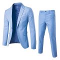 1 Set Men Blazer Pants Solid Color Long Sleeve Slim Fit Turndown Collar Temperament One Button Pockets Suit Set Men Clothes. 