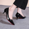 Pointed Toe Patent Leather High Heels Temperament Girl Red Sole Party Dress Stiletto Pumps Classic Black Work Single Shoes.