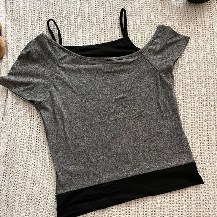 Y2k%20Slim%20Fit%20Print%20Tops%20Women%20Off%20Shoulder%20Short%20Sleeve%20Tee%20Shirt%20Neploe%20American%20Vintage%20Fake%20Two%20Piece%20Halter%20Lace%20Up%20T-shirts%20-%20Image%203