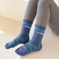 1 pair of four season children's new five finger socks, breathable and sweat absorbent elastic cotton mid tube socks with cute d. 