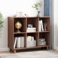 Freestanding Open Cubes Bookcase - 2-Tier Floor Standing Wooden Storage Display Cabinet Organizer with Legs for Home Office, 6-Cubes Open Shelf Low Short Bookshelf. 