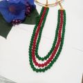 8Mm Green And Red Marble Beads 3 Layer Necklace. 