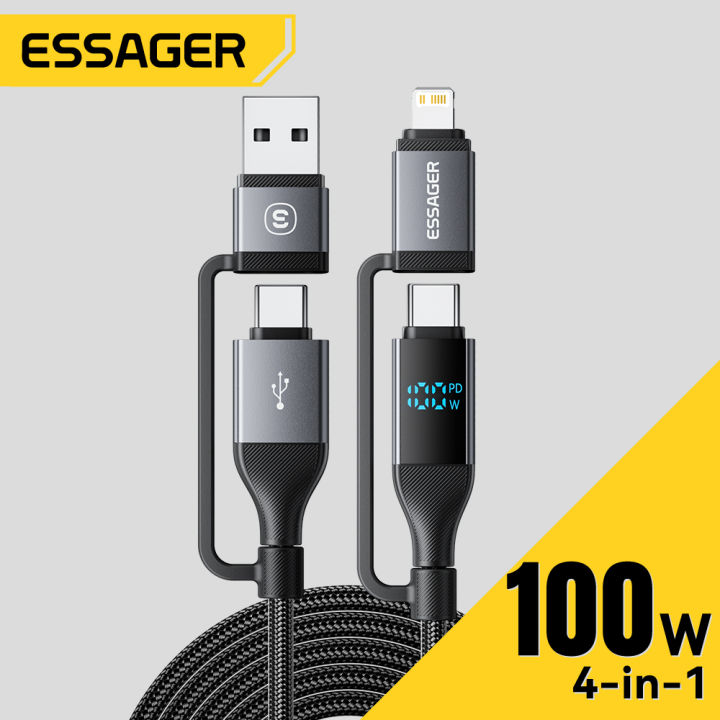 Essager 4 In 1 Digital Display USB Cable Type C 100W PD Fast Charging Wire For iPhone Macbook iPad Type C Lighting Cable