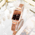 Women Watches Fashion Square Ladies Quartz Watch Bracelet Set Green Dial Simple Rose Gold Mesh Luxury Women Watches. 