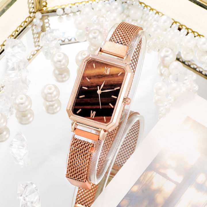 Women%20Watches%20Fashion%20Square%20Ladies%20Quartz%20Watch%20Bracelet%20Set%20Green%20Dial%20Simple%20Rose%20Gold%20Mesh%20Luxury%20Women%20Watches%20-%20Image%203