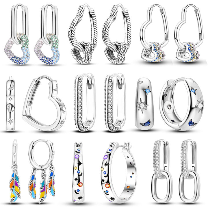 925 Silver Hoop Earring For Woman Pendientes Moon Sun Original Earrings Fashion Jewelry