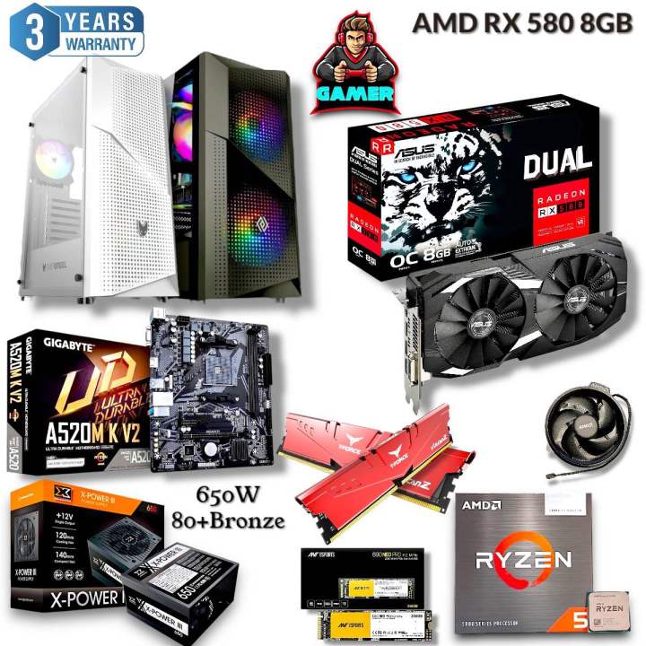 Best Budget Gaming PC With AMD Radeon RX 580 8GB Budget Performance Graphics Card, Ryzen 5 5500(12Threads) Processor, Gigabyte B550M/A520M K V2, 16GB RAM.