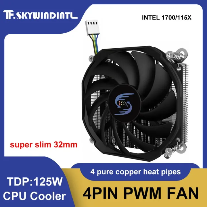 Black Low Profile 32mm Height Super Slim CPU Radiator LGA115x/1700 4 ...