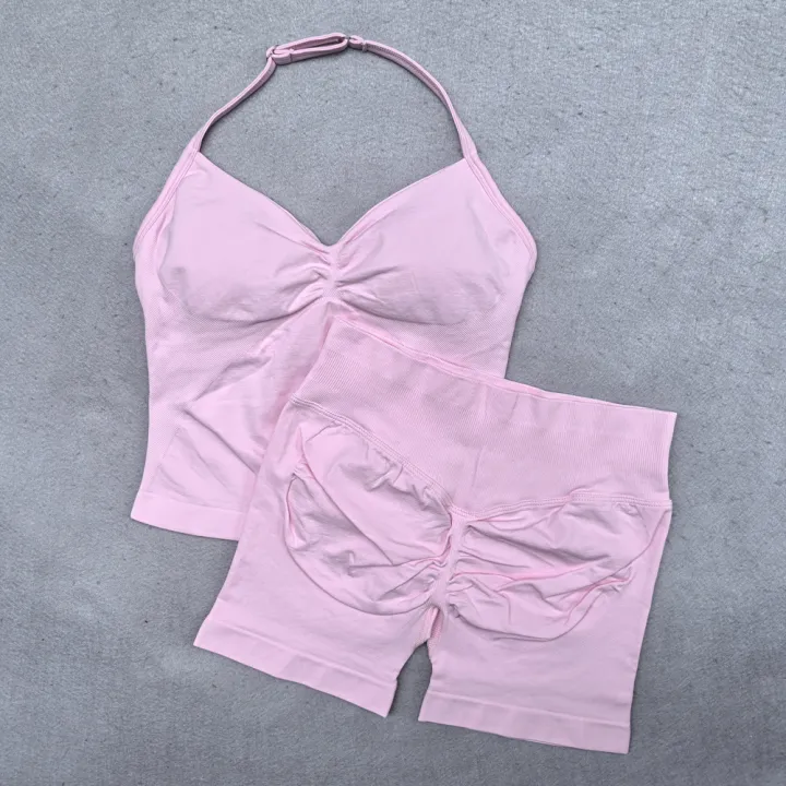 New%20Seamless%20Yoga%20Set%20Women%202Pcs%20Padded%20Halter%20Tank%20Top%20Scrunch%20Butt%20Lifting%20Gym%20Shorts%20Set%20Summer%20Sportswear%20Workout%20Clothes%20-%20Image%202