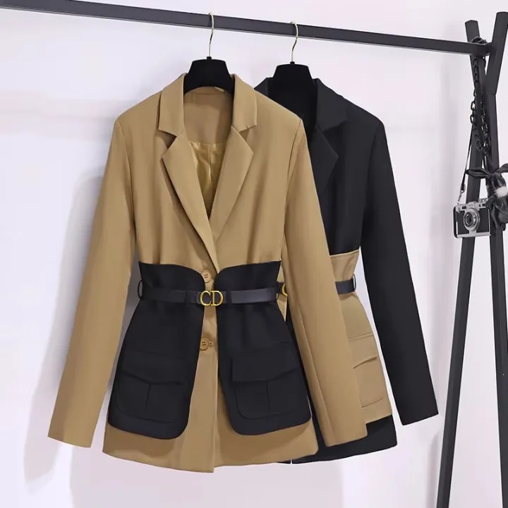 New%202025%20Spring%20Blazer%20For%20Women%20Patchwork%20Color%20Korean%20Fashion%20Coat%20And%20Jacket%20Women%20With%20Belt%20Outwears%20Minimalist%20Blazer%20-%20Image%203