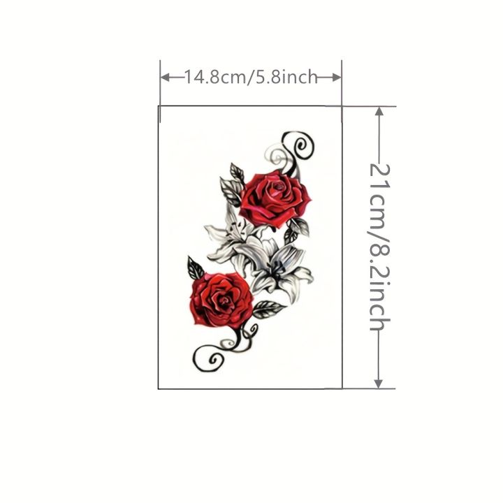 2pcs%20Red%20Temporary%20Rose%20Flower%20Arm%20&%20Leg%20Tattoo%20Stickers,%20Stripper%20Chest%20&%20Thigh%20Design,%20Waterproof,%20Perfect%20for%20Women%20-%20Image%202